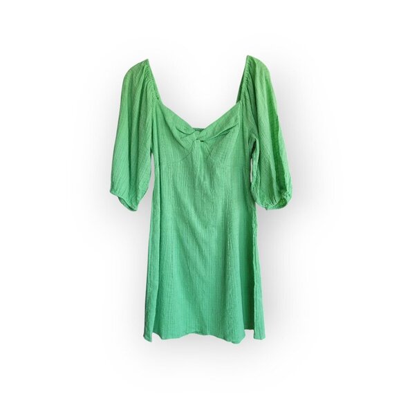 Billabong Green Cotton Boho Puff Sleeve Mini Dress M NWOT - Picture 6 of 12